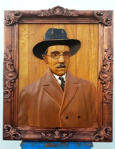 QUADRO FERNANDO PESSOA, ESCULPIDO EM MADEIRA thumb