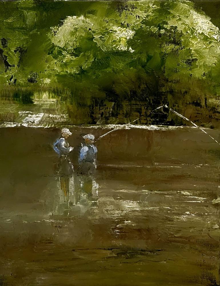 Fly-fishing Painting by Lou Anne Sterbick-Nelson