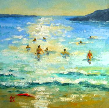 Summer holiday Seascape Original oil painting Frame Canvas board thumb
