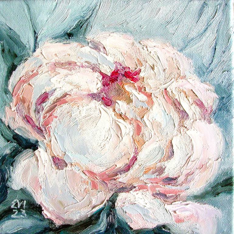 Pink peony Flower Original oil painting on Canvas 8x8 inches Painting ...
