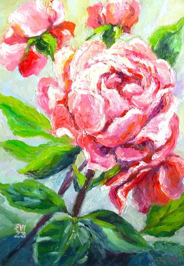 Roses Flowers Original oil painting on Canvas board A4 thumb