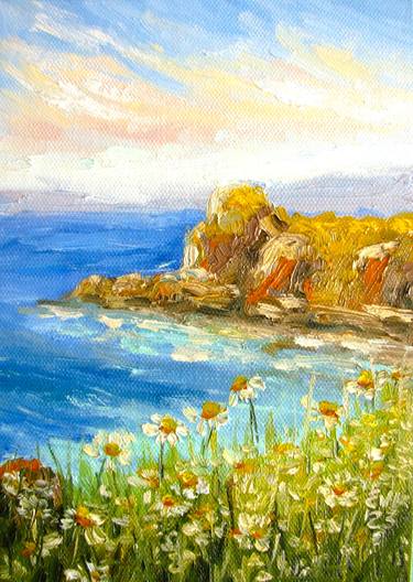 Seascape Original oil painting on canvas board A5 thumb