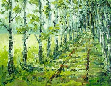 Birch trees alley Landscape Original oil painting canvas 11x14 thumb