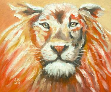Lion Animal Original oil painting on Canvas board 10x12 inches thumb