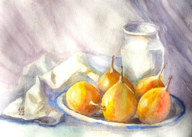 Passion fruits Still life Original watercolor painting paper A4 Painting by  Elena Ivanova