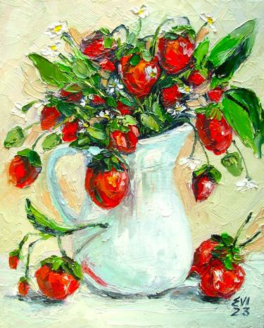 Strawberries Still life Original oil painting canvas 8x10 inches thumb