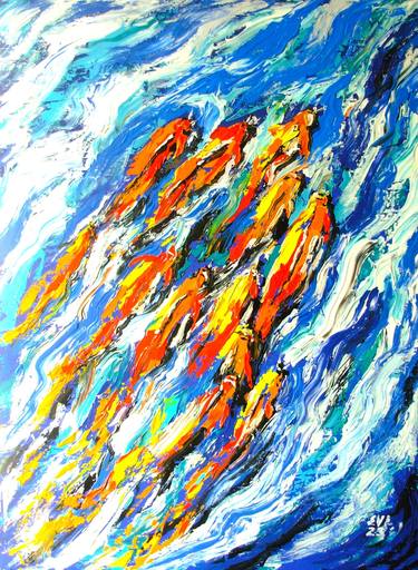 Koi-fish Seascape Original painting Canvas Abstract Modern thumb