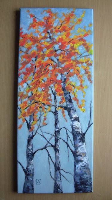 Birch trees alley Landscape Original oil painting canvas 11x14 Painting by  Elena Ivanova