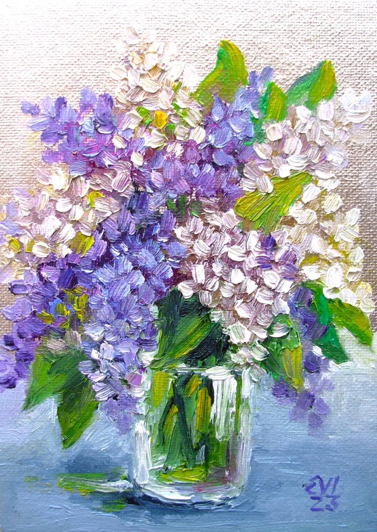 Original Impressionist Flowers Acrylic Painting good Purple Blue Red 16x20 Canvas