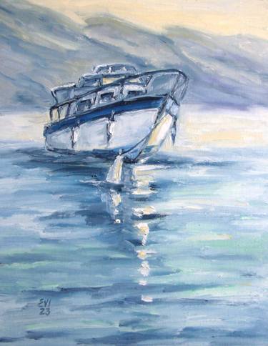 Yacht Seascape Original oil painting on canvas board 11x14 inches thumb