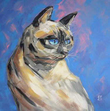 Siamese cat Animal Original painting Canvas Abstract 20x20 thumb