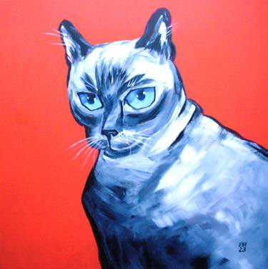 Cat with blue eyes Animal Original painting Canvas Abstract 20x20 thumb