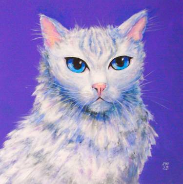 Angora cat  Animal Original painting Canvas Abstract20x20 thumb