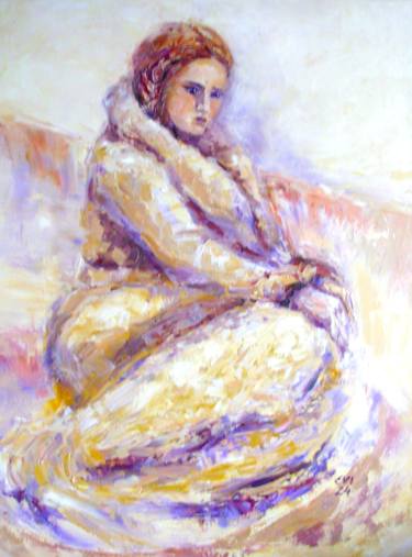 Girl in dressing-gown Portrait Original oil painting18x24 in thumb