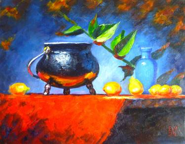 Still life with lemons Original oil painting Canvas board 11x14 thumb
