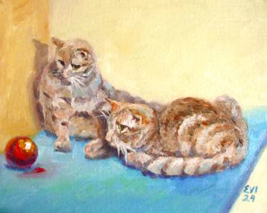 Kittens Cat Original oil painting Wall art Canvas board 8x10 thumb