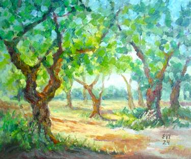 Olive grove Landscape Original oil painting Wall art Canvas10x12 thumb
