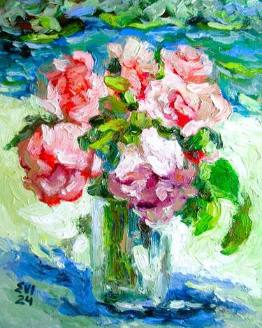 Peonies in vase Floral Original oil painting Wall art Canvas 8x10 thumb