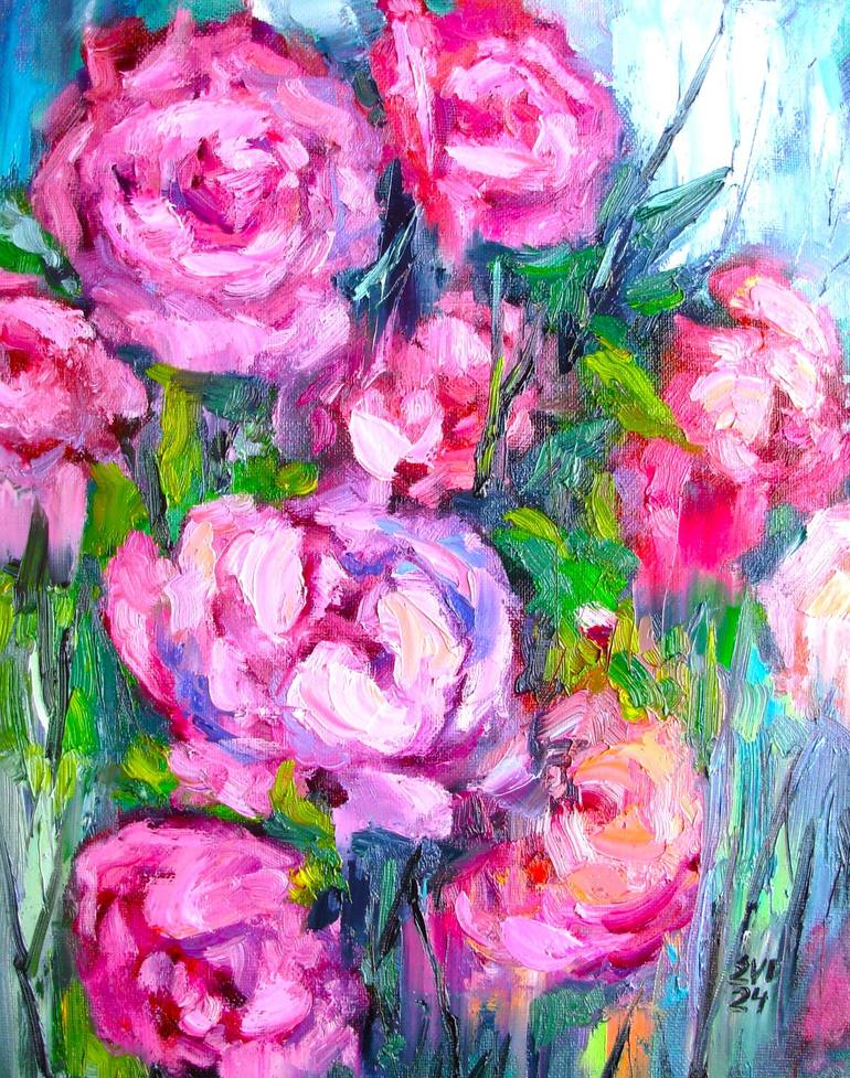 Flower painting original painting abstract flower painting store floral art original flower painting, 11 x 14