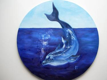 Dolphin Seascape Ocean Original oil painting thumb
