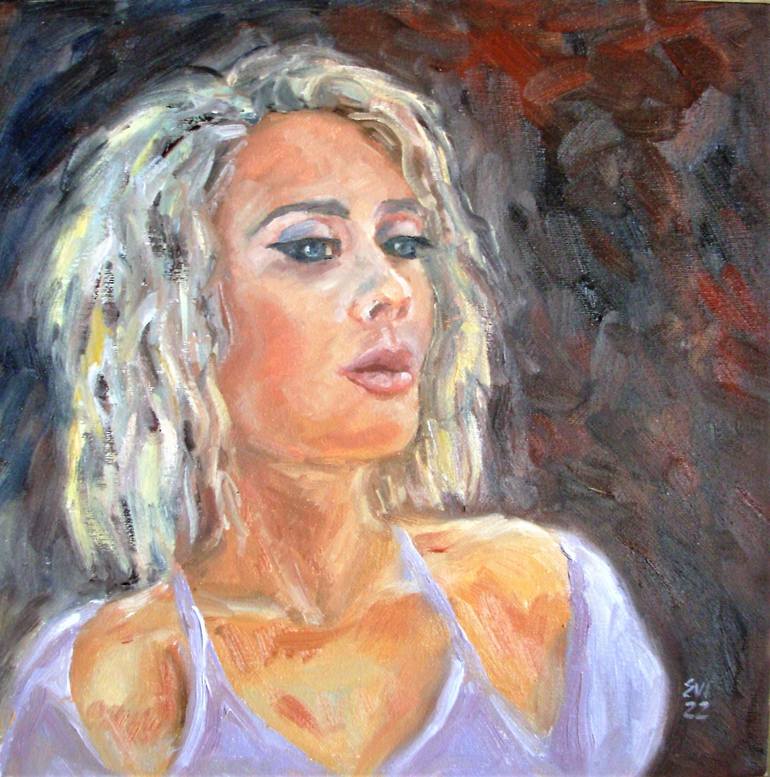 Young girl original oil painting on canvas 12x12 inches Painting by Elena  Ivanova