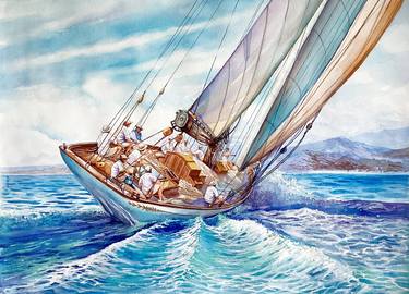 Print of Fine Art Yacht Paintings by Aleksandr Kachesov