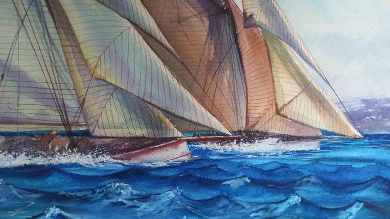 Original Fine Art Yacht Painting by Aleksandr Kachesov