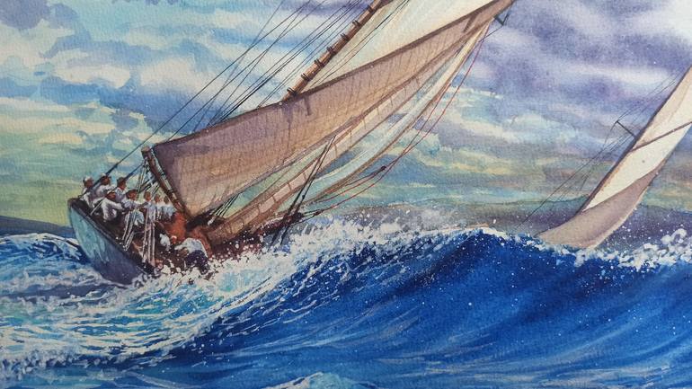 Original Fine Art Yacht Painting by Aleksandr Kachesov
