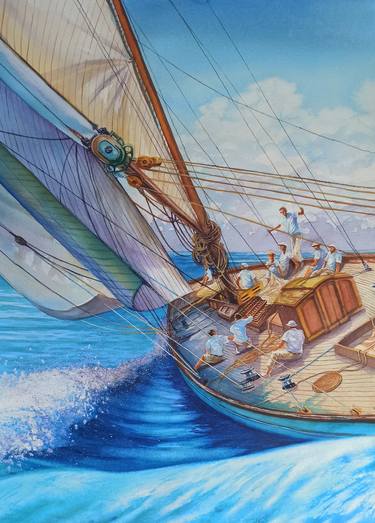 Original Fine Art Yacht Paintings by Aleksandr Kachesov