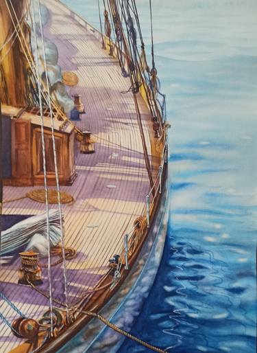 Print of Realism Yacht Paintings by Aleksandr Kachesov