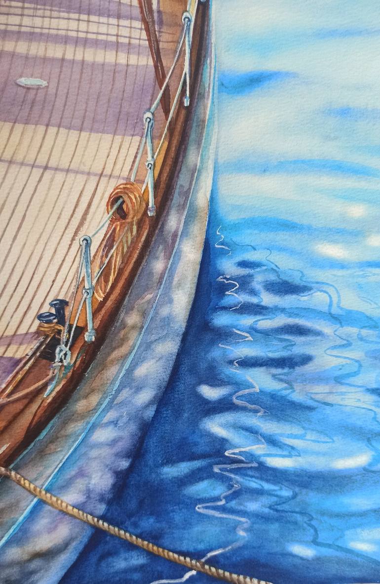 Original Realism Yacht Painting by Aleksandr Kachesov