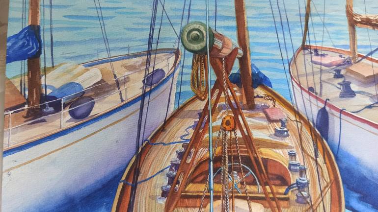 Original Realism Yacht Painting by Aleksandr Kachesov