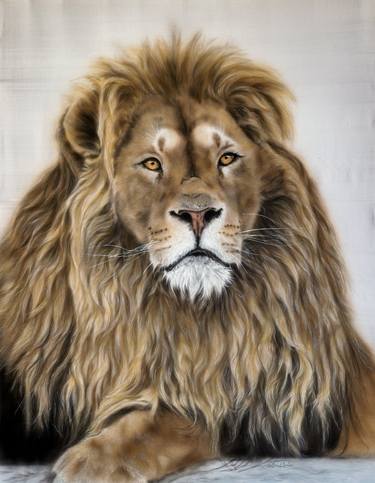 Contemplation – Silk painted Lion Portrait thumb