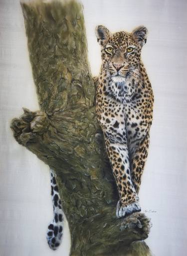 “Boldness” hyper realistic leopard painted on pure silk thumb