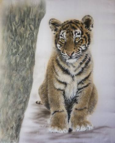 Crispin – Silk painted tiger cub portrait thumb