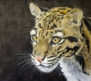 Secret Cat - Silk painted Clouded Leopard portrait thumb