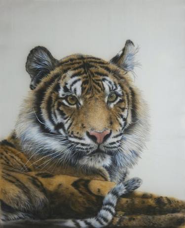 “Guard” – Silk painted hyper realistic tiger portrait thumb