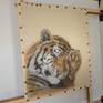 Realistic Tiger portrait on pure silk