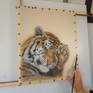 Realistic Tiger portrait on pure silk