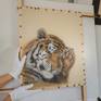 Realistic Tiger portrait on pure silk
