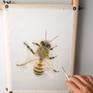 hyperrealistic bee portrait painted on silk