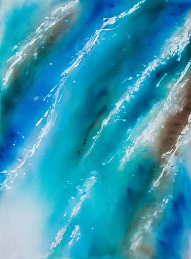 Summer thunderstorm II - Silk painting abstract in blue thumb