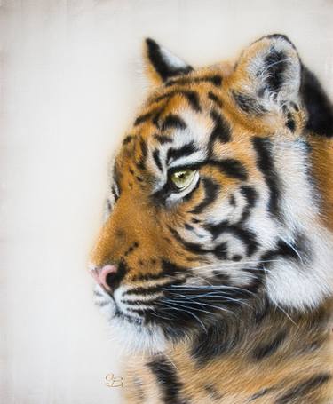 Probing look – Silk painting tiger portrait, realism, wildlife thumb