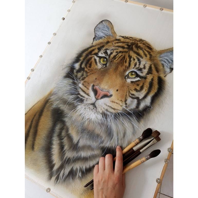 Tiger Naresh – Silk painting, contemporary art, realism Painting by ...