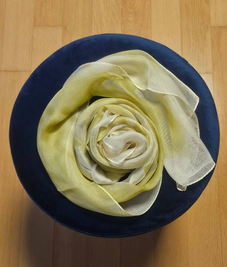 Original Floral Painting by Eun-hye Seo | Classicism Art on Silk | flower trip-hand painting scarf