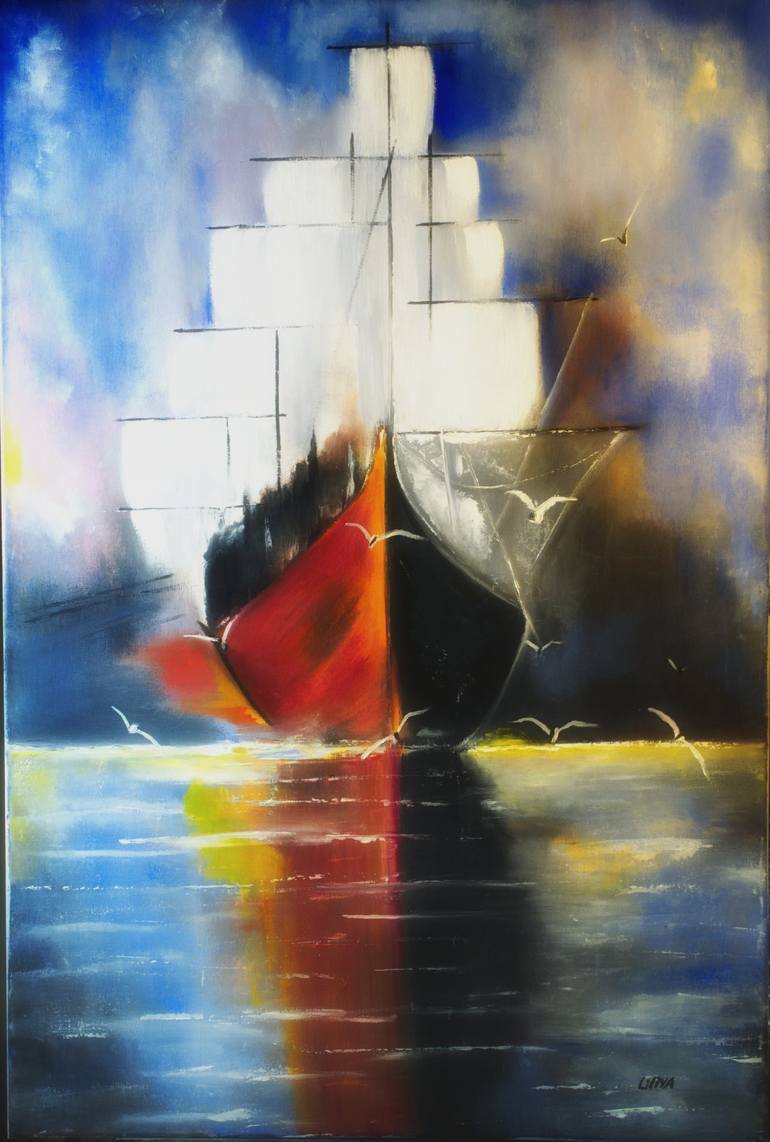 Original Fine Art Ship Painting by Liliya Kosilova
