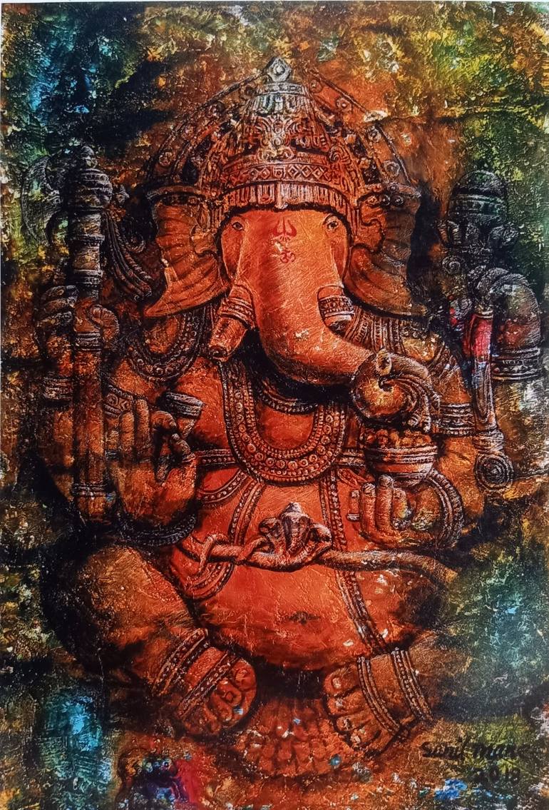 red ganesha painting