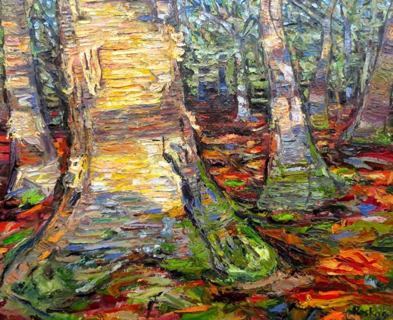 Yellow Birches Painting by Nicole Roskos | Saatchi Art