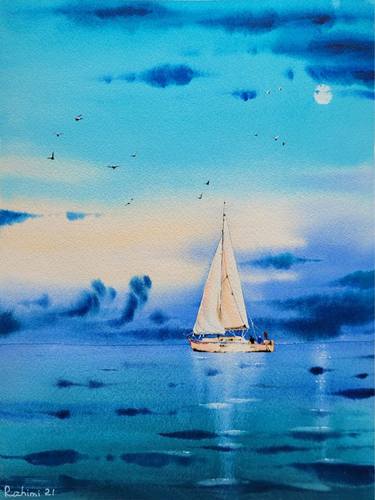 Print of Impressionism Sailboat Paintings by Anastasiia Rakhimi