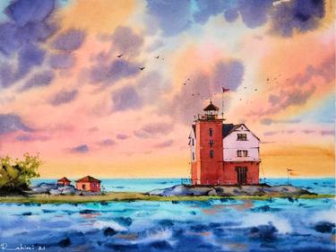 Lighthouse Painting Michigan Landscape thumb